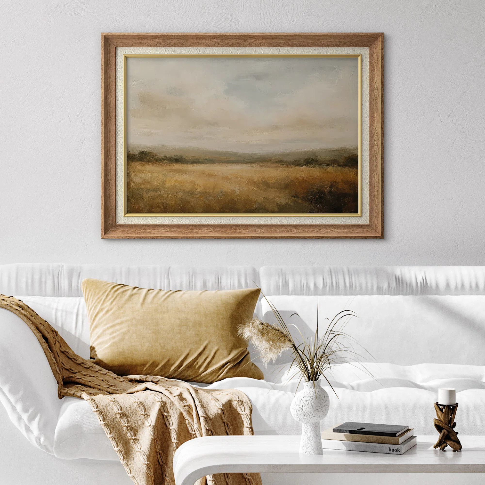 Golden Meadow Under Soft Sky - Pictures Framed Paper Print Wall Art | Wayfair North America