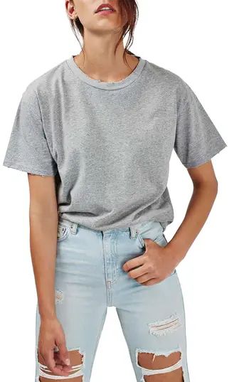 Women's Topshop Distressed Edge Tee, Size 2 US (fits like 0) - Grey | Nordstrom