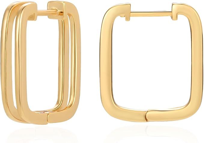 ACECHA 18K Gold Plated Hoop Earrings for Women, Small Square Hoop Rectangle Geometric Huggie Earr... | Amazon (US)