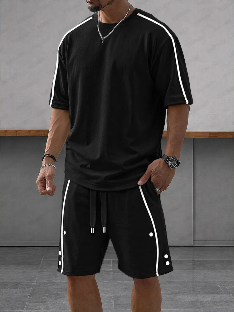 Casual Loose Contrasct Color Line Sports Set | Coofandy (Global)