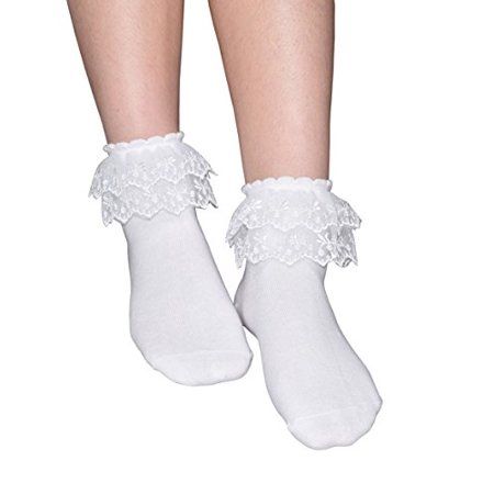 Women s Solid Color Lace Ruffle Frilly Socks Comfortable Cotton Ankle Lace Socks Princess Socks B013 | Walmart (US)