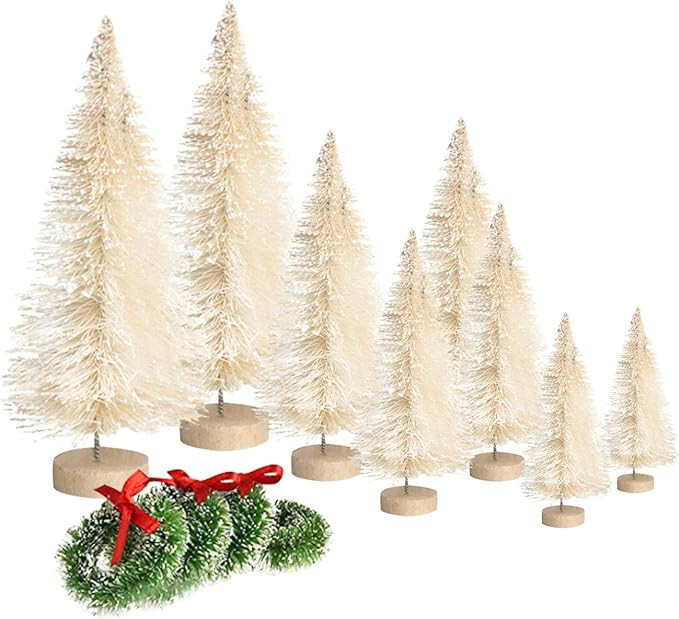 8pcs Mini Christmas Tree, Artificial Bottle Brush Trees with Wood Base, Tabletop Miniature XmasTr... | Amazon (US)
