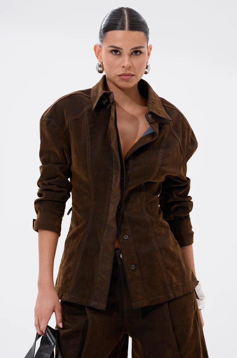 FALL VIBES VELVET DENIM BUTTON DOWN | AKIRA