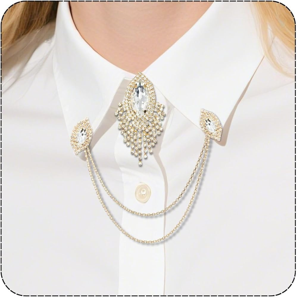 PEARLY JUN Collar Chain Pins And Button Cover Cuff Links Set Sliver Rhinestone Shirt Ties Clips f... | Amazon (US)