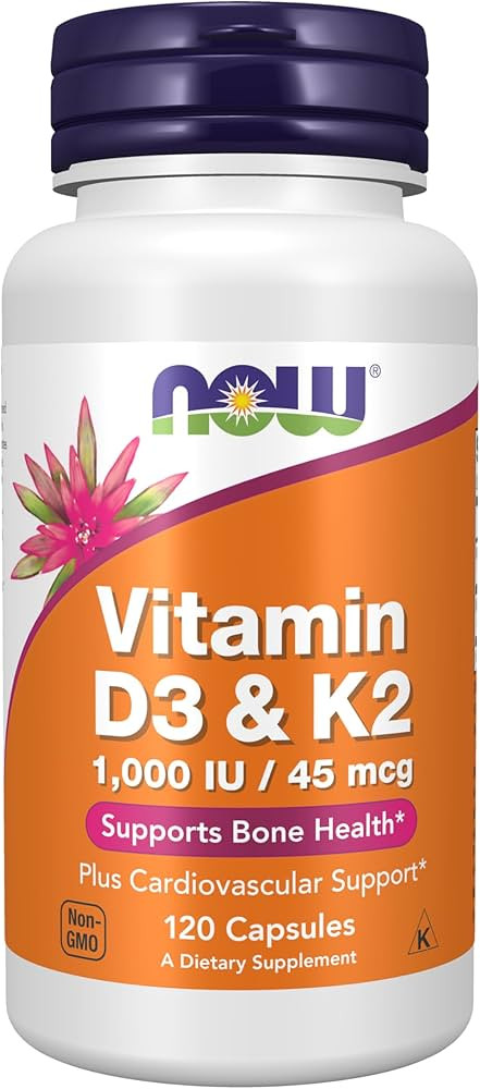 NOW Supplements, Vitamin D-3 & K-2, 1,000 IU/45 mcg,Plus Cardiovascular Support*, Supports Bone H... | Amazon (US)