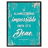SpotColorArt It Always Seems Impossible Until It's Done Framed Canvas Art, 13" x 17", Aqua | Amazon (US)