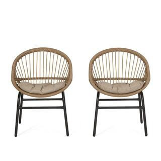Warbler Outdoor Wicker Dining Chair with Beige Cushion (2-Pack) | The Home Depot