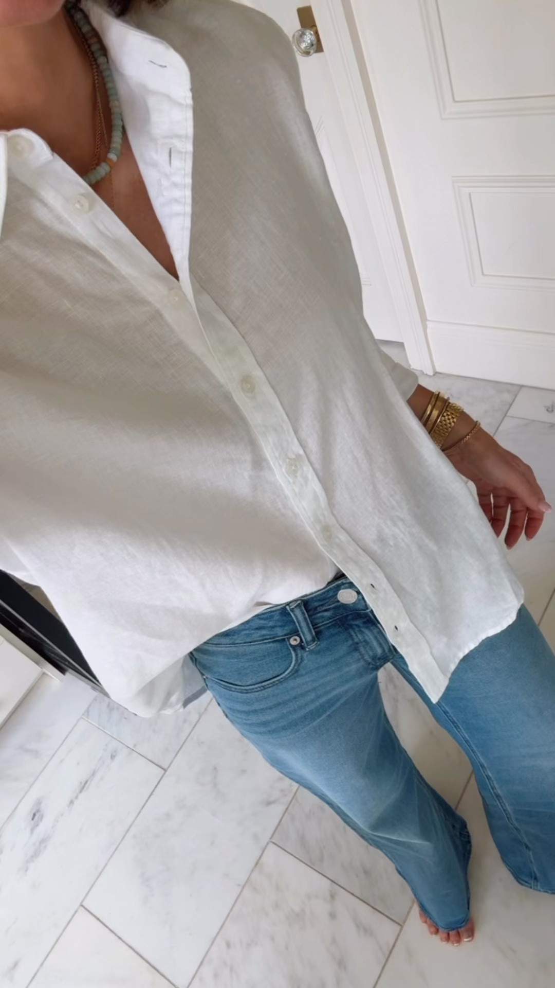 My top 5 items I would recommend from @quince #quincepartner

Jeans fit tts in seaside blue
Wearing size small in my top