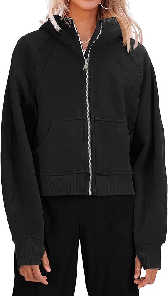 Fisoew Womens Zip Up Sweatshirts Fleece Lined Collar Crop Hoodie Casual Cotton Long Sleeve Tops w... | Amazon (US)