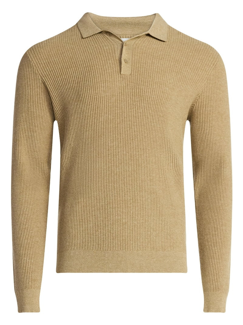 Free Assembly Men's Cozy Yarn Polo Sweater with Long Sleeves, Sizes S-3XL | Walmart (US)