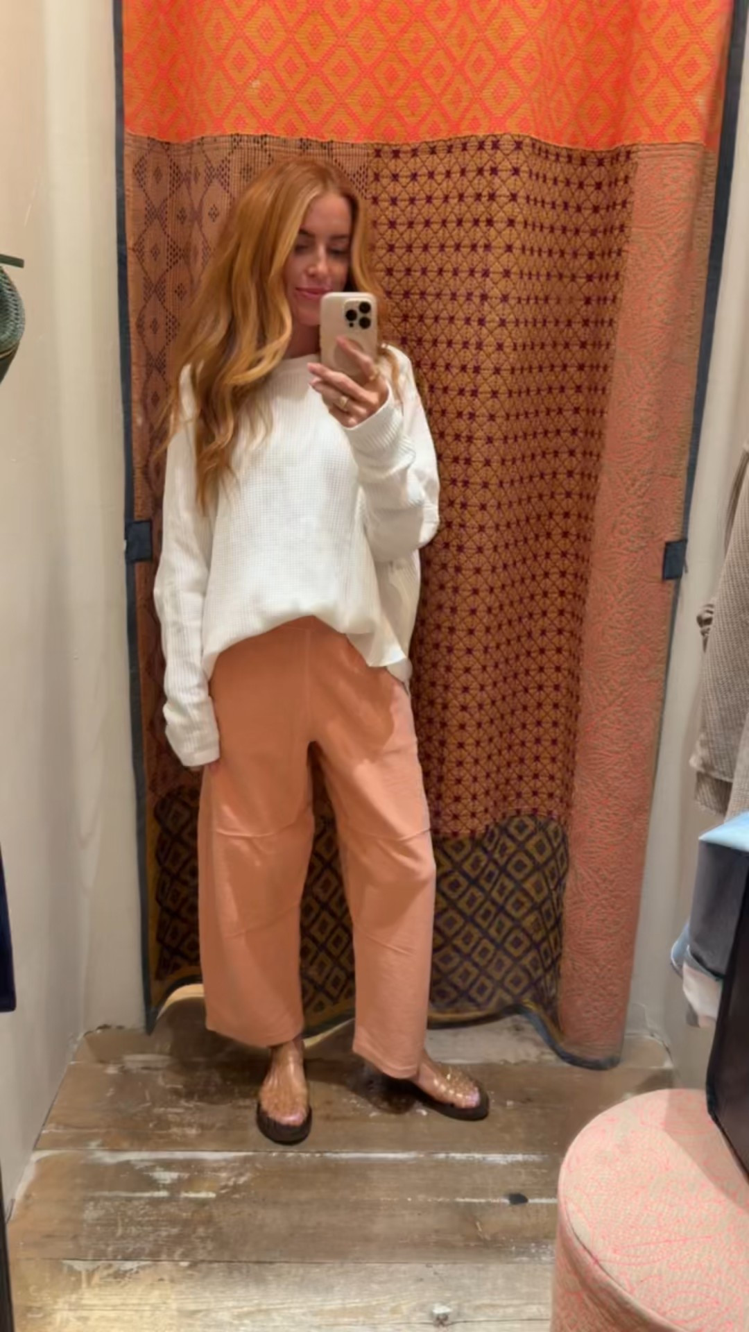 Entire outfit was me trying it on in Free People.. and yes it all came home with me haha.

Wearing an XS in the shirt, which is what i normally am in FP tops. It’s a waffle material and I have a few of them. Such a good basic.

LOVE these pants. I have another pair like them, but these are a different material. The details are so cute. I’m in an XS.

Shoes are from Ancient Greek. I love a good jelly sandals and these ones have a bit of a thicker platform. I’m an 8-8.5 typically and got the 39 in them  

#LTKStyleTip #LTKShoeCrush