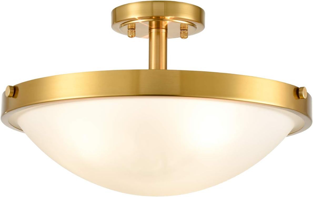 SAMTEEN Modern Brass Semi Flush Mount Ceiling Light White Glass Shade Ceiling Light 3-Light Hallw... | Amazon (US)