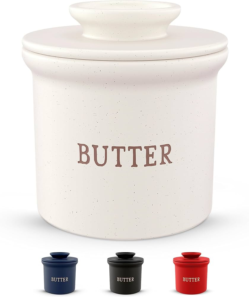 Kook Butter Keeper Dish, French Ceramic Crock For Counter With Lid, Embossed Container, For Soft ... | Amazon (US)