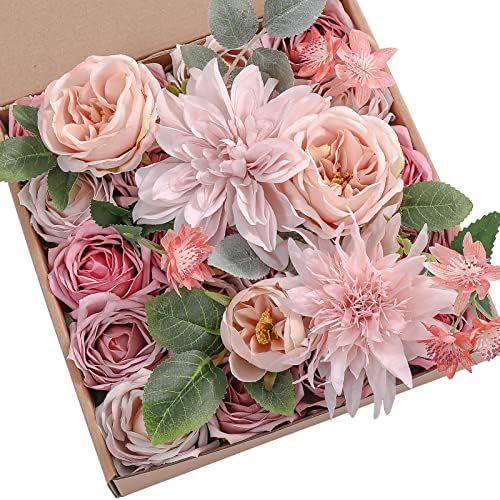Amazon.com: JGRSHES Pink Artificial Dahlia Flowers Combo Box Set Silk Fake Rose Flowers Heads wit... | Amazon (US)