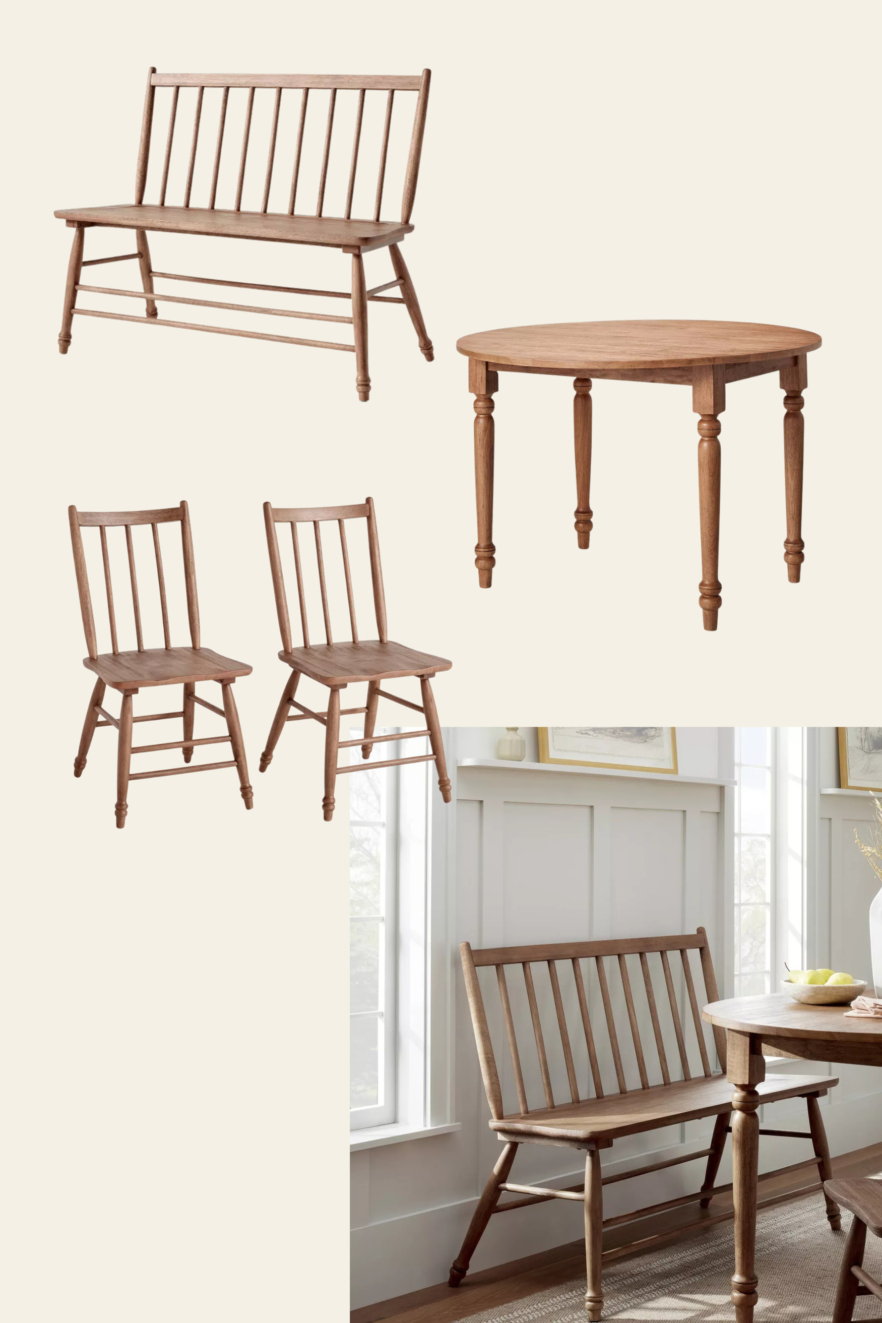 Vintage Windsor Aged Oak Dining Table, Bench and Chairs | Hearth & Hand Magnolia

Add rustic charm and function with the Vintage Windsor Dining Bench in Aged Oak from Hearth & Hand with Magnolia. With a spindle backrest, solid wood seat, built-in footrails, and a natural stained lacquer finish, it’s sturdy and stylish. Great for teaming with your dining table, entryway seating, or even a cozy window nook. Coordinates with any decor thanks to its warm wood tones. 

Vintage Windsor dining bench, aged oak bench, Hearth & Hand Magnolia, spindle back seating, natural stained wood bench, solid wood dining bench, rustic dining furniture, wooden bench with back, footrail bench, cozy bench seating, farmhouse style bench, Target Magnolia furniture, timeless dining decor. 

 #LTKHome