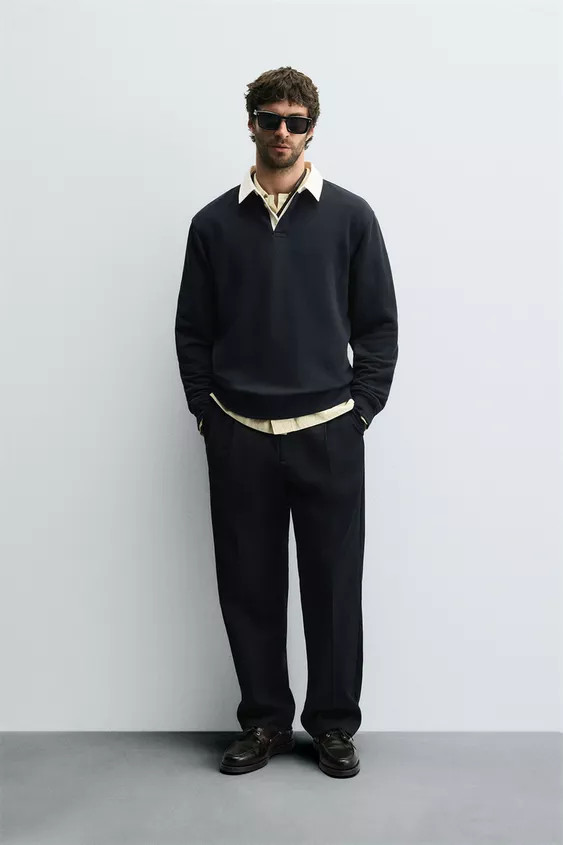 CONTRAST COLLAR POLO SWEATSHIRT | Zara UK