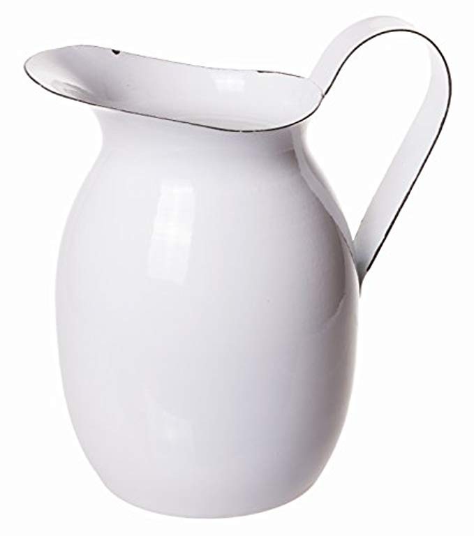 Red Co. Decorative Agate Metal Water Pitcher, Vintage Flower Vase Centerpiece, White, Small, 7-inch | Amazon (US)