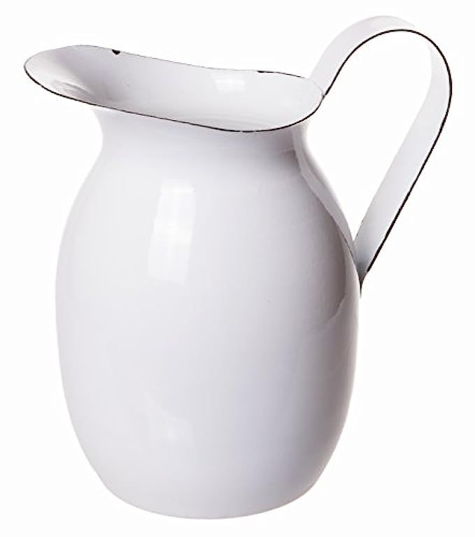 Red Co. Decorative Agate Metal Water Pitcher, Vintage Flower Vase Centerpiece, White, Small, 7-inch | Amazon (US)