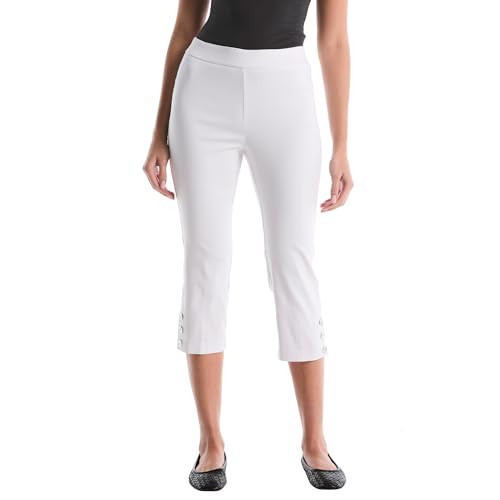 Rafaella Women's Soft Stretch Viscose Pull On 3/4 Length Capri Crop Pant 22 Inch Inseam, White, 12 | Amazon (US)