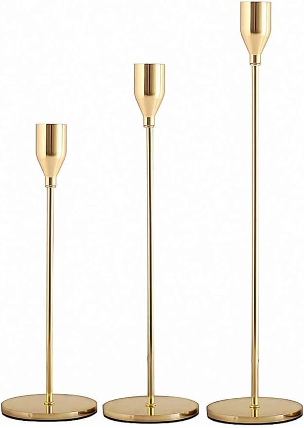 Candle Holders, Gold Candlestick Holders Set of 3 Metal Tall Candle Stand for Taper Candles, Deco... | Amazon (US)