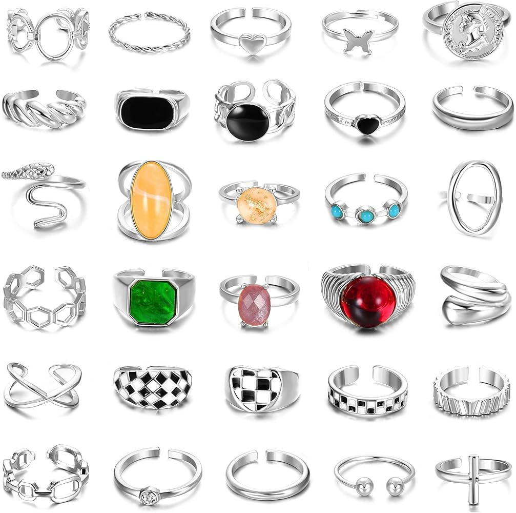 Florideco 30Pcs 18K Gold Chunky Rings for Women Gold Plated Rings Chunky Twisted Signet Ring Stac... | Amazon (US)