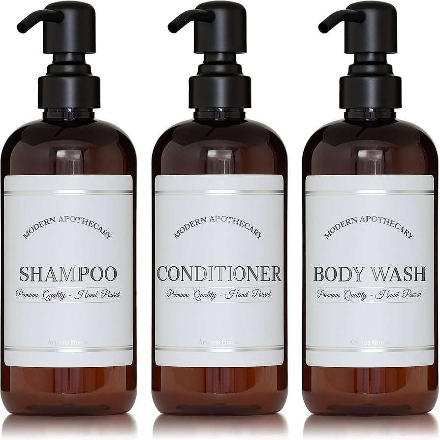 Amber Refillable Shampoo and Conditioner Bottles - Body Wash, Shampoo and Conditioner Dispense... | Amazon (US)