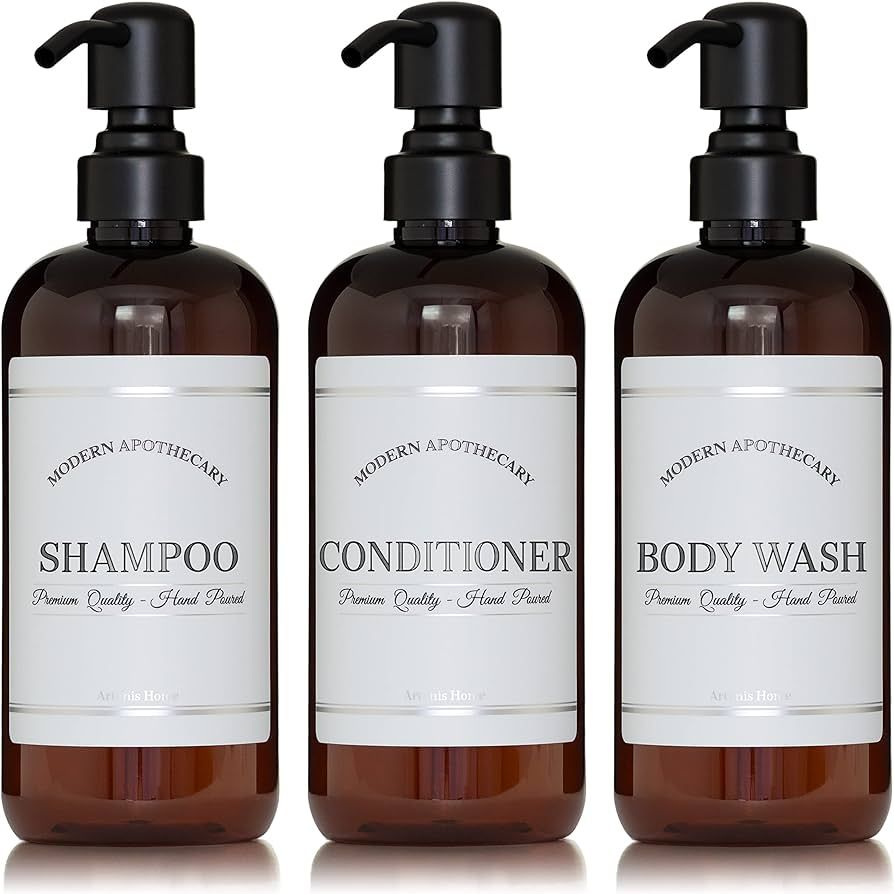 Amber Refillable Shampoo and Conditioner Bottles - Body Wash, Shampoo and Conditioner Dispense... | Amazon (US)