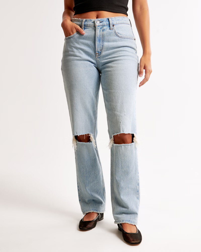 Women's Curve Love Mid Rise 90s Straight Jean | Women's Bottoms | Abercrombie.com | Abercrombie & Fitch (US)