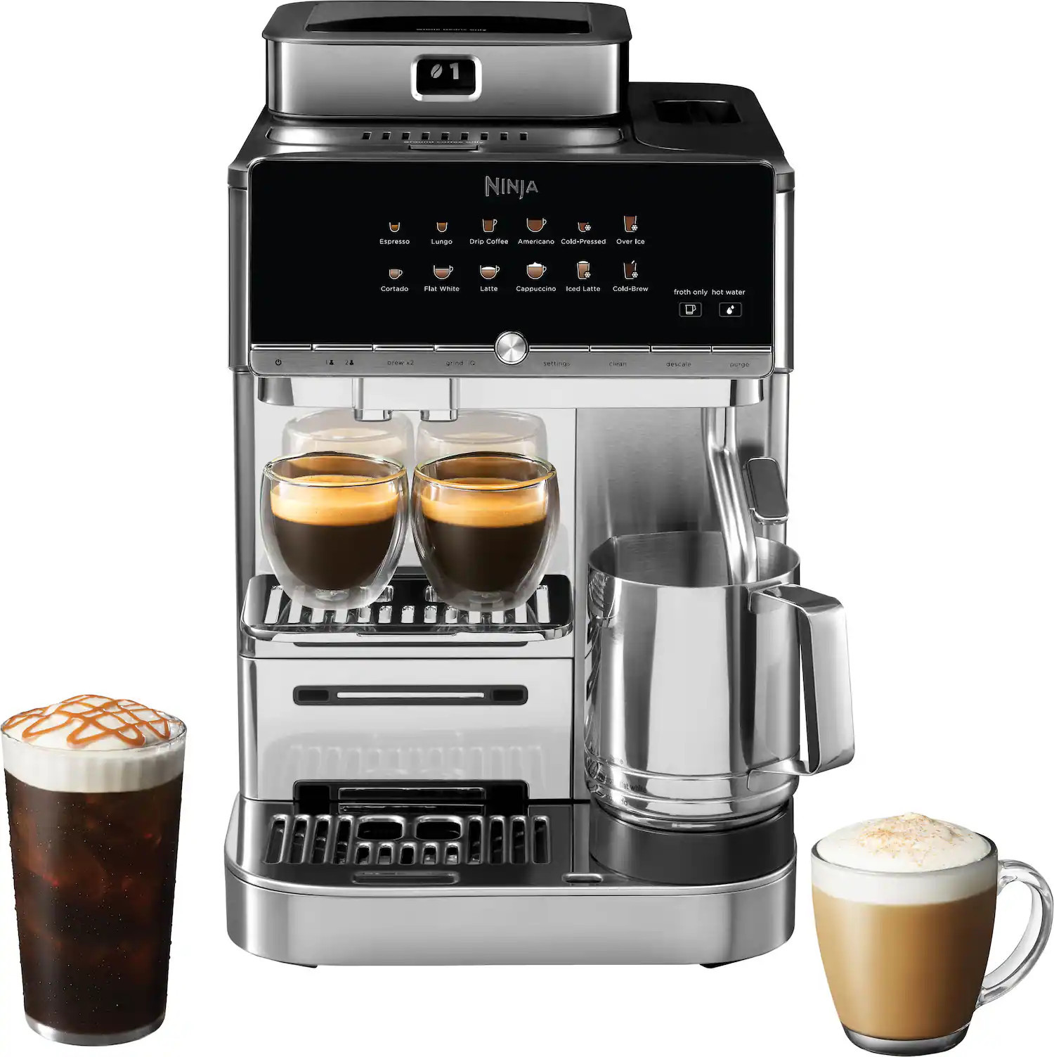 Ninja - AutoBarista Pro Fully Automatic Espresso Machine w/ Dual Hopper, 80 oz Water Reservoir, 13 Drink Presets - Stainless Steel | Best Buy U.S.