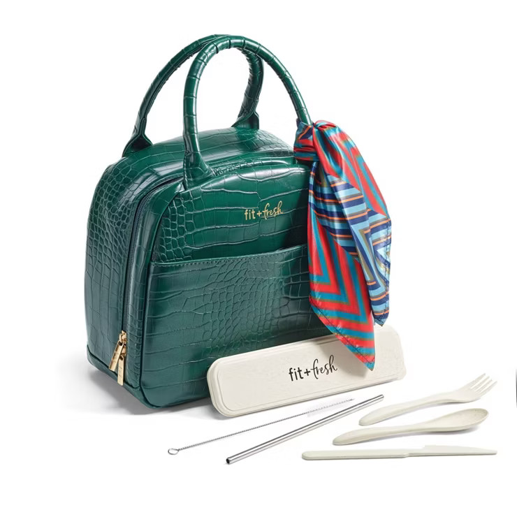 Fit & Fresh Lyon Luxe Lunch Kit with Travel Utensils and Case – Emerald Green | Target