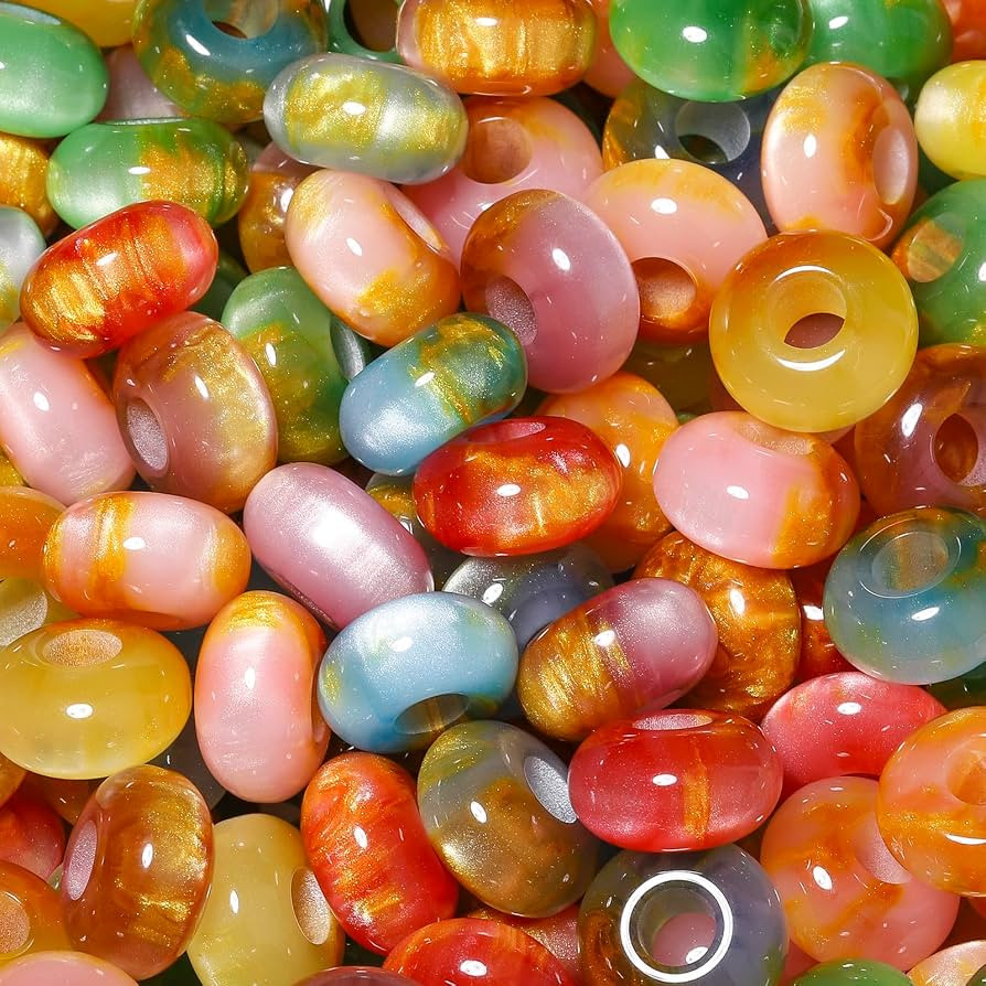 50Pcs 14\u00d78mm Mixed Color Resin Large Hole Beads for Jewelry Making, Loose Shiny Jade-Like Ma... | Amazon (US)