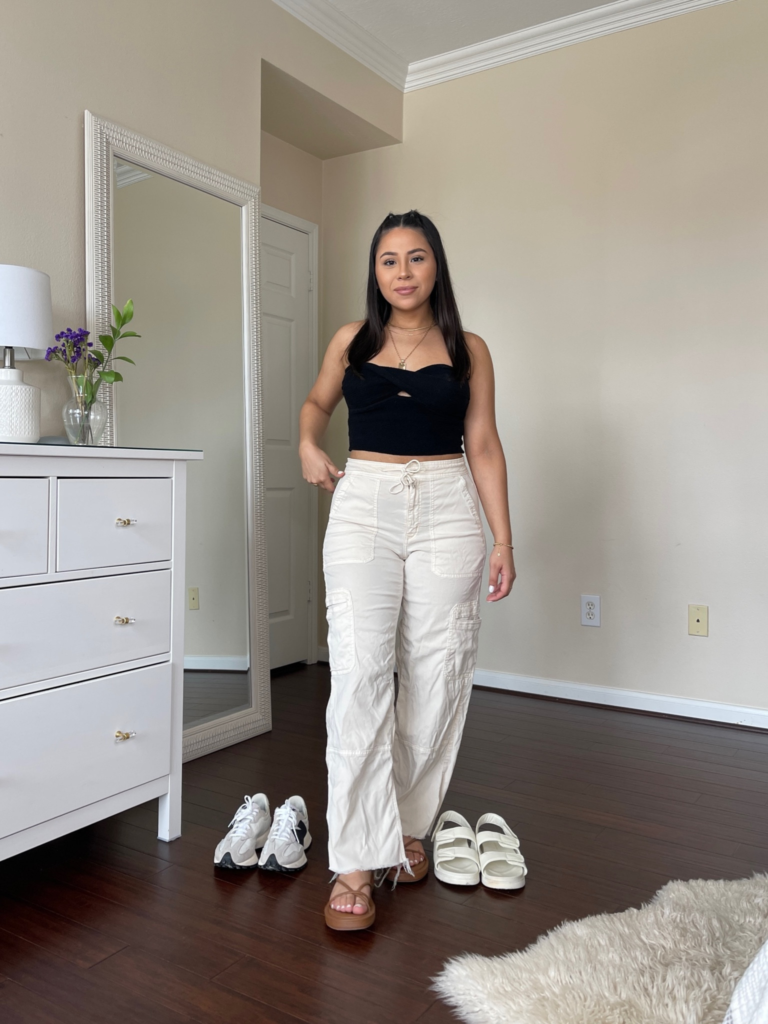 American Eagle cargos @americaneagle #AEPartner #AEJeans
Twist tube top: small
Cargo pants: 0 short 
Lace up sandals: 6 

#LTKSeasonal #LTKunder50 #LTKstyletip