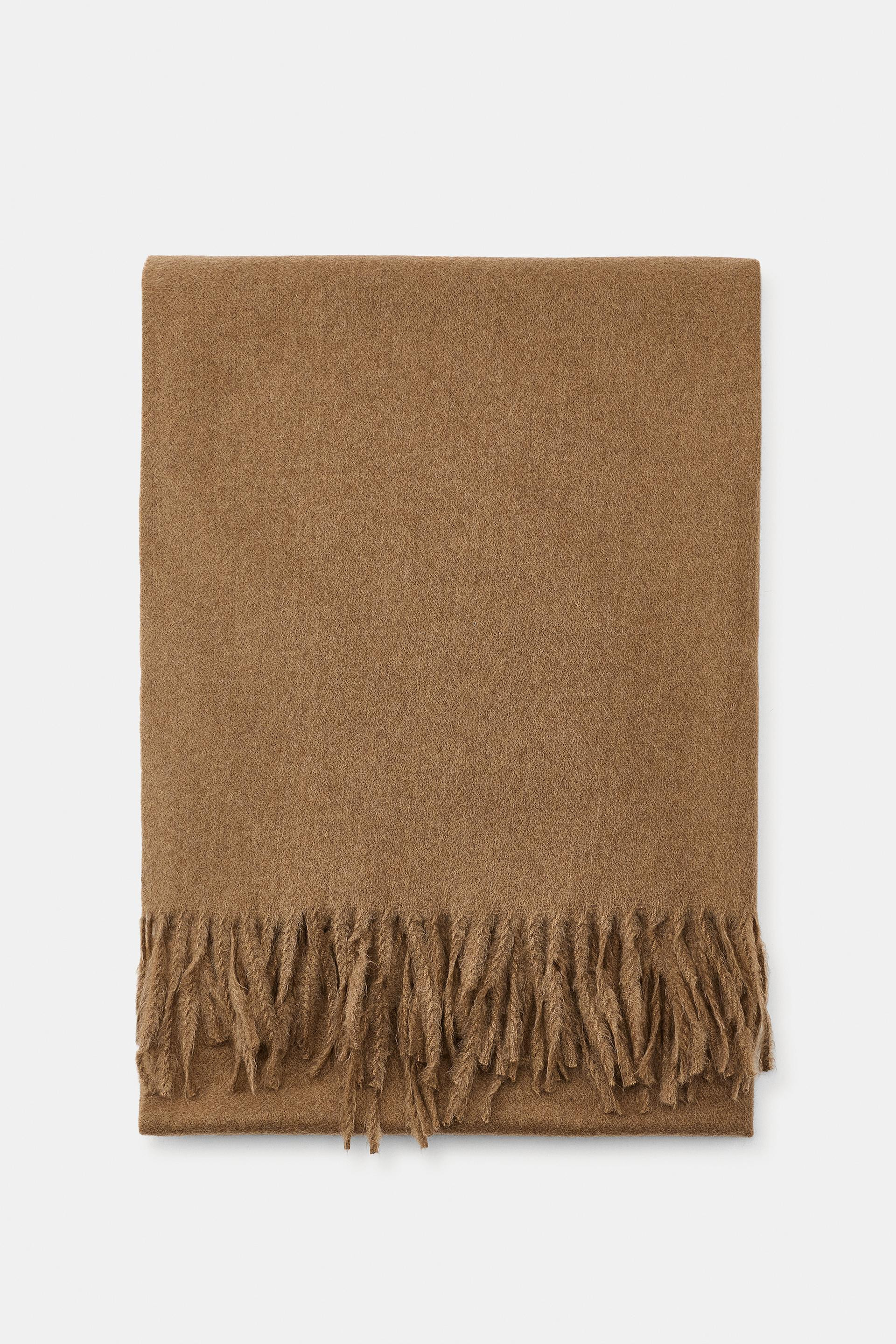 Zara - Soft Fringed Scarf - Taupe Brown - M - Woman | Zara US