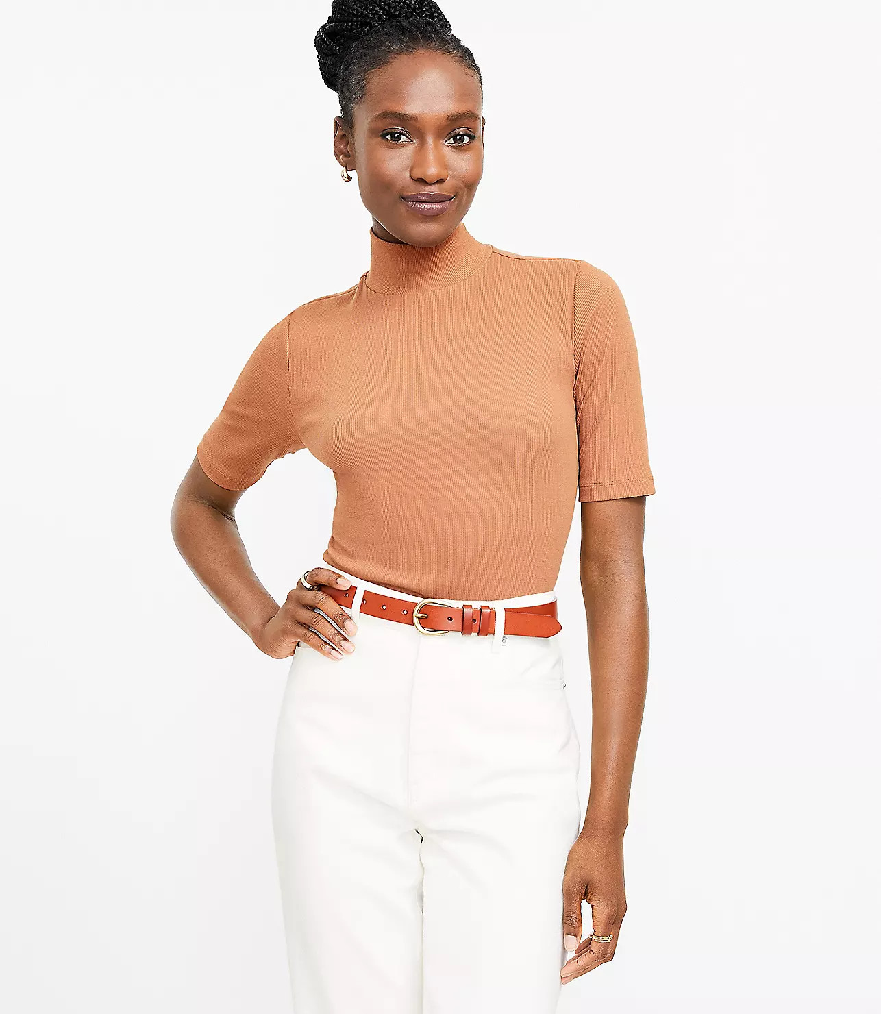 Ribbed Mock Neck Top | LOFT
