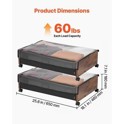 2 Pack Under Bed Storage with Wheels, 25.6*18.1in Underbed Containers, Underbed Shoes Organizer w/ Lockable Wheels, Rolling Under the Bed Storage Bins | Target