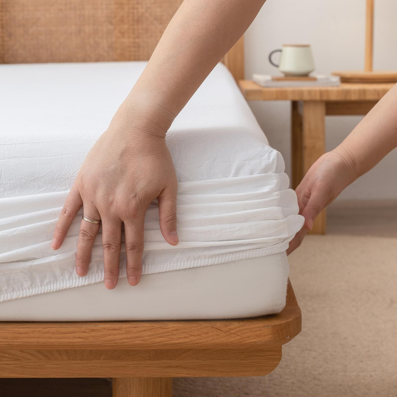 BESTOUCH Fitted Sheet Only 100% Washed Cotton Linen Feel Easily Fits Deep Pockets up to 17 inch S... | Amazon (US)