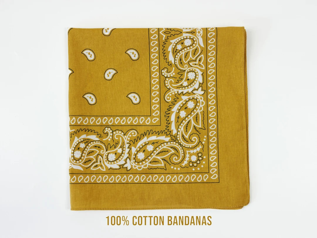 Mustard Yellow Floral 100% Cotton Bandanas Botanical Head Wraps Scarf Unisex Handmade Grey Black ... | Etsy (US)