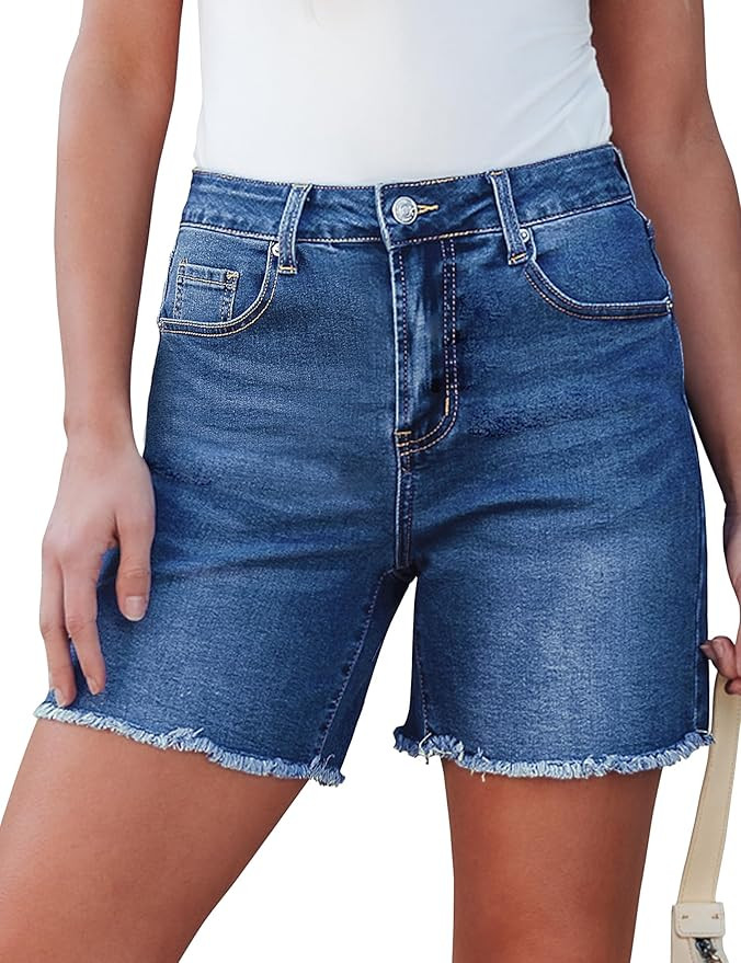 luvamia FleXclusive Jean Shorts for Women Trendy High Waisted Stretchy Denim Summer Raw Hem Mom L... | Amazon (US)
