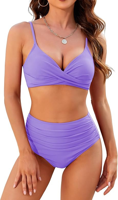 ZAFUL Women High Waisted Bikini Sets Two Piece Swimsuit Push Up Twist Front Ruched Bathing Suit | Amazon (US)