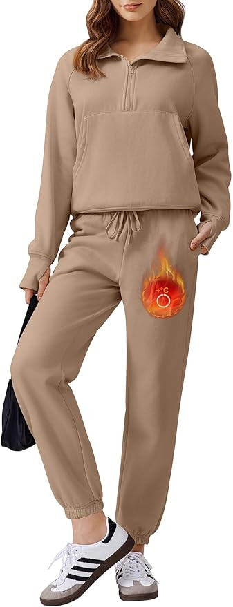 PINSPARK Two Piece Sets for Women Fleece Half Zip Pullover Sweatsuits with Jogger Sweatpants Trav... | Amazon (CA)