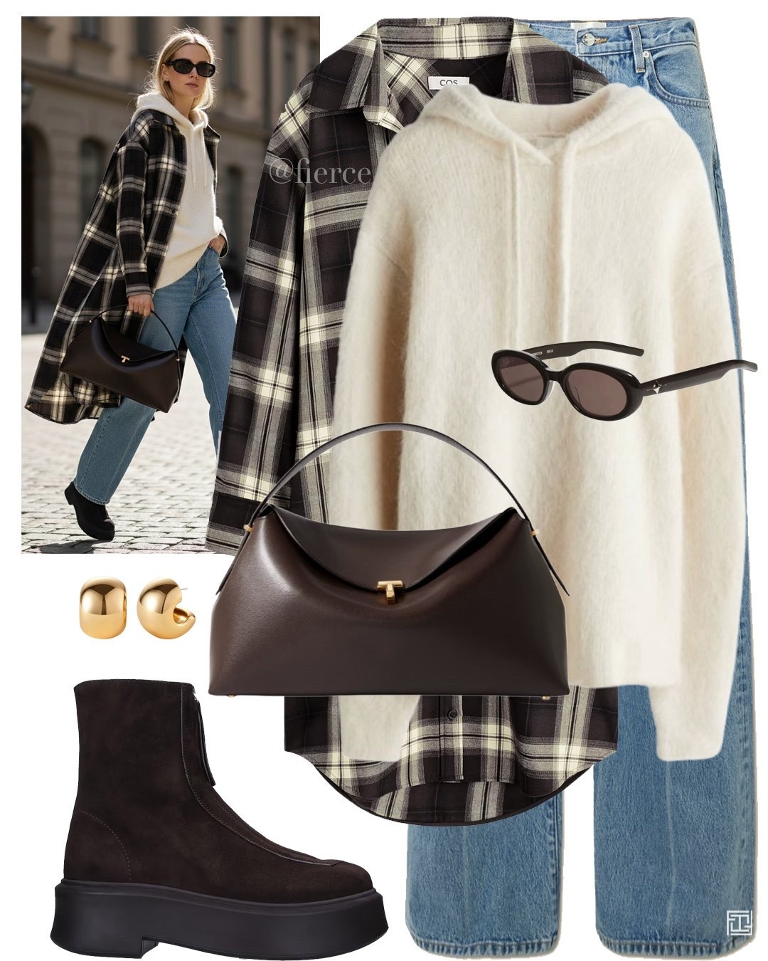 Cream hooded jumper blue jeans checked shirt dress chocolate brown suede ankle boots casual chic look 

#LTKwinter #LTKautumn #LTKuk