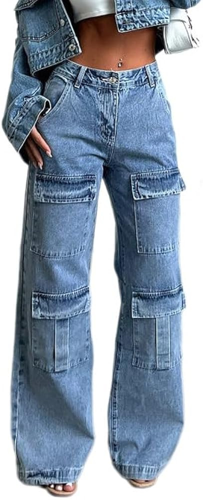 Women's Low Waist Cargo Pants Baggy Jeans Wide Leg Casual Trendy Streetwear Grunge Emo Clothes | Amazon (US)