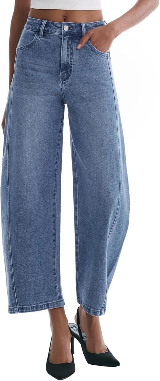 Barrel Jeans for Women Cropped Baggy High Waisted Jeans Strechy Y2K Casual Comfort Ankle Denim Pa... | Amazon (US)