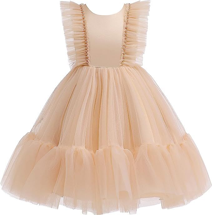 Weileenice Flower Girl Dress Ruffle Tulle Beads Toddler Wedding Pageant Ceremony Birthday Party E... | Amazon (US)