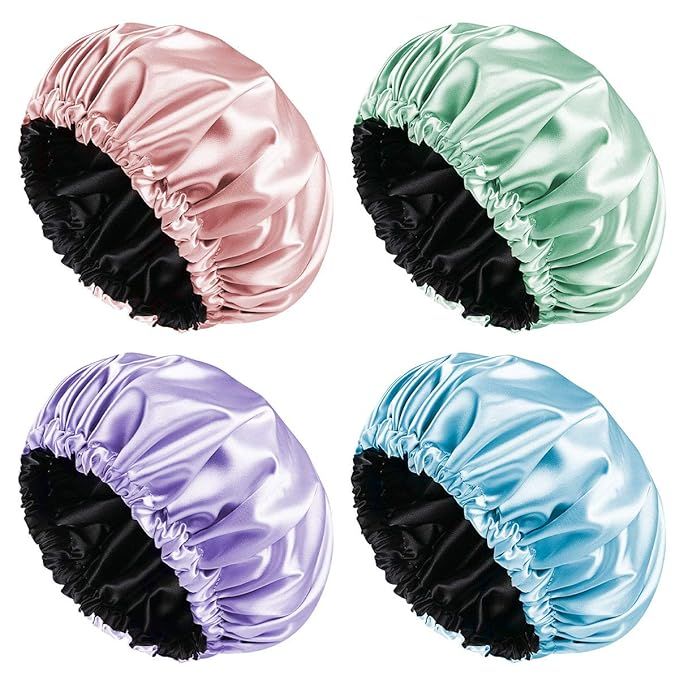 Aquior Shower Cap, 4-Pack Bathing Reusable Shower Caps for Long Hair Women, Double Layers Premium... | Amazon (US)