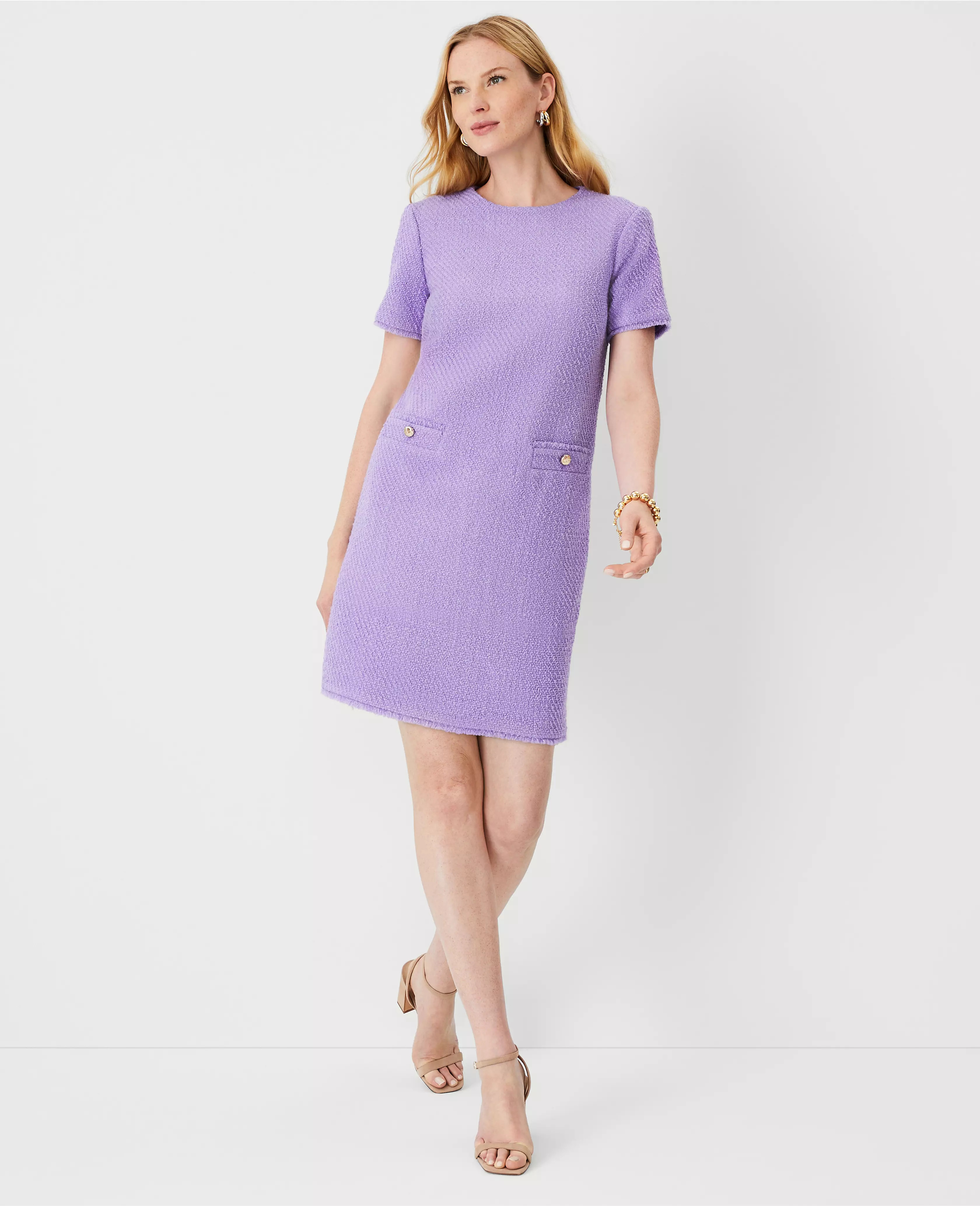 Tweed Button Pocket Shift Dress | Ann Taylor (US)