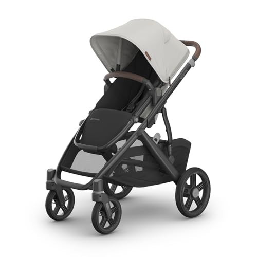 UPPAbaby Vista V3 Stroller - Full-Size Single-To-Double Stroller System - Toddler Seat, Bug Shield, Rain Shield, and Storage Bag Included - Savannah (Pearl Gray Jacquard/Carbon Frame/Chestnut Leather) | Amazon (US)