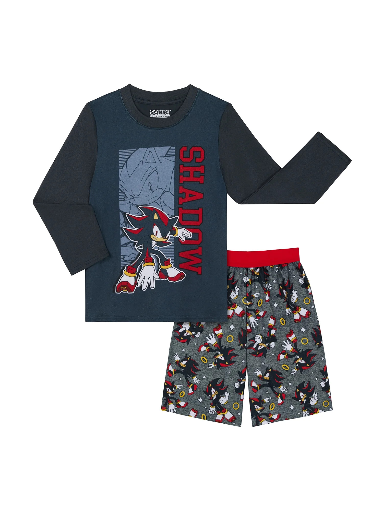 Shadow Boys Long Sleeve Sleep Top and Shorts Pajama Set, 2-Piece, Sizes 4-12 | Walmart (US)