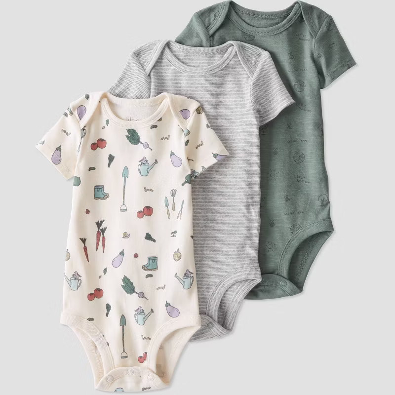 little Planet By Carter's Baby 3pk Spring Garden Bodysuit - Green/Beige | Target