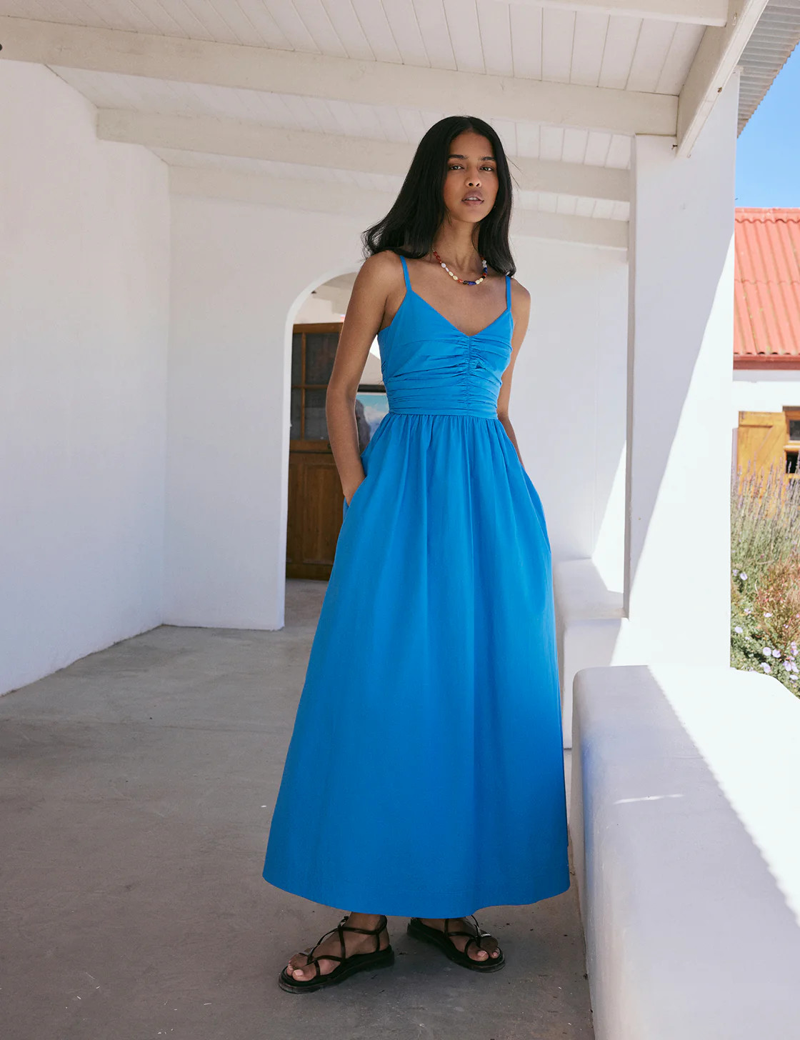 Blue Ruched Paige Midi Dress | Nobody's Child